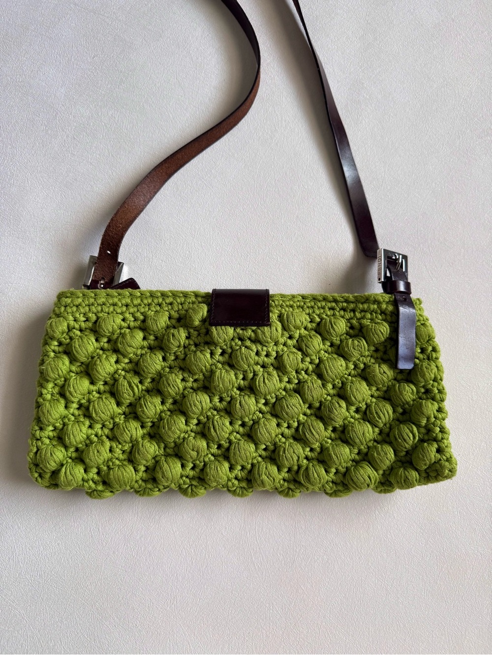 Vintage Fendi Green Crochet Baguette Crossbody Bag - Picture 3 of 8